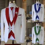 Fashion Luxury Tailor-made White Suits For Men 3 Piece Set Slim Fit Formal Wedding Best Man Groom Tuxedo(jacket+Vest+Pants)