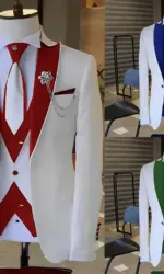 Fashion Luxury Tailor-made White Suits For Men 3 Piece Set Slim Fit Formal Wedding Best Man Groom Tuxedo(jacket+Vest+Pants)