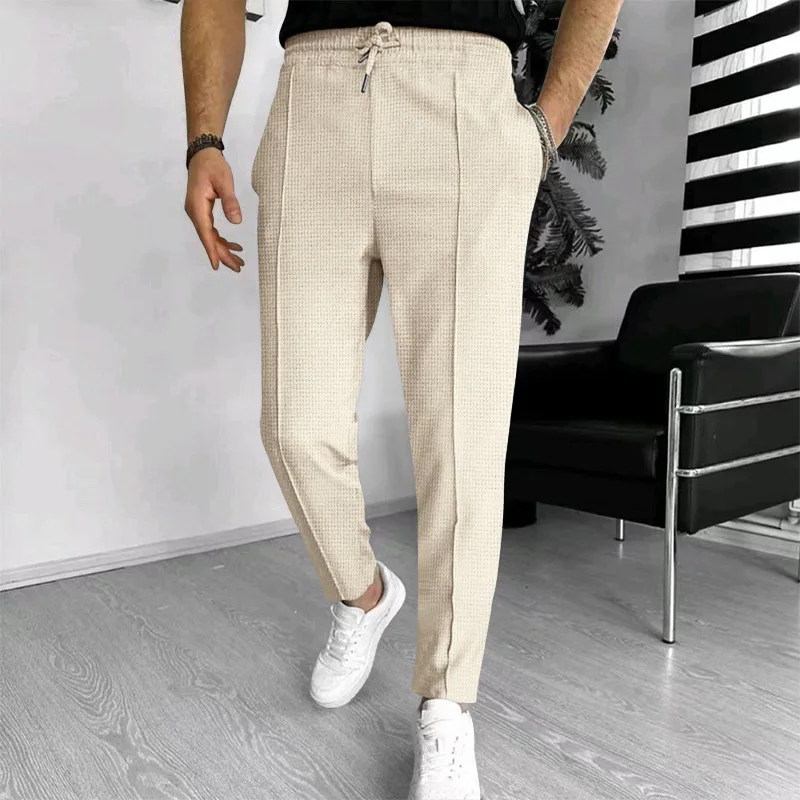 Mens Stylish Waffle Pants - Casual Sports Slim Fit with Adjustable Drawstring Secure Pockets for All Seasons - Perfect Outdoor - Image 2