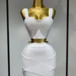 Women Sexy Top Short Skirt Bodycon Bandage Two Pieces Sets White Black 2025 Evening Party Luxury Birthday Outfit Nightclub Suits