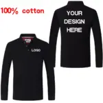 100% Cotton DIY Solid Color Men's Sports Polo Shirt Custom Logo Print Embroidery Your Design Long Sleeve Clothing