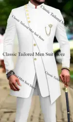 White Luxury Suits For Men Slim Fit Prom Party Wedding Groomsmen Groom Suit Tuxedo 2Pcs Fashion Costume Homme Blazer Pants