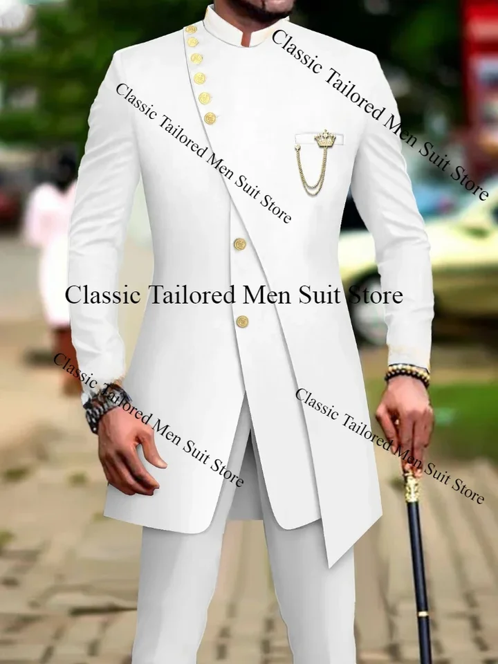 White Luxury Suits For Men Slim Fit Prom Party Wedding Groomsmen Groom Suit Tuxedo 2Pcs Fashion Costume Homme Blazer Pants