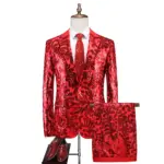 Red Men's Slim Fashion Sequin Suit Two Piece, Top + Pants, Available in Blue, Black, Gold, Green, Size M-6XL