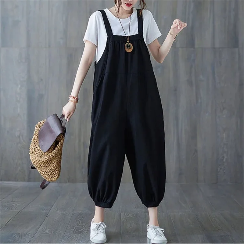 Casual Rompers For Women 2026 New Summer Large Size Korean Loose Harlan Jumpsuit Pants Solid Ladies Suspender Overalls L-5XL - Image 5