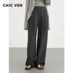 CHIC VEN Women Pants New Casual High Waisted Female Pleated Trousers Drooping Wide Leg Long Pant Office Lady Spring Summer 2025