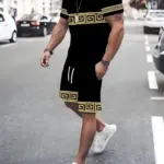 New summer men's comfortable and breathable digital printed round neck T-shirt shorts set suitable for outdoor leisure sports