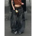 Black Jeans Women Vintage High Waisted Cargo Jeans Straight 2025 Summer Casual Loose Big Size Wide Leg Denim Baggy Pants Y2K