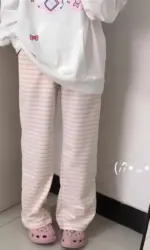 Cute Y2K Striped Pants Women Kawaii Sweet Harajuku Fleece Sports Korean Fashion Sweatpants Girly Basic Cartoon Japanese Trousers