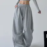 Y2K Harajuku Wide Leg Sweatpants Women Streetwear Baggy Oversize Gray Sports Pants High Waist Drawstring Casual Joggers Trousers