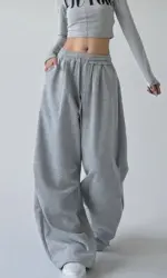 Y2K Harajuku Wide Leg Sweatpants Women Streetwear Baggy Oversize Gray Sports Pants High Waist Drawstring Casual Joggers Trousers
