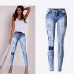 Summer Style Low Waist Sky Blue Patchwork Skinny Tights Women Pencil Jeans High Stretch Sexy Push Up Denim Women Fashion Jeans