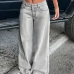 2026 New Women's Wide Leg Jeans Floor Length Pants Low Waist Washed Distressed Pockets Streetwear Retro Straight Trousers Denims