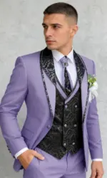 Fashionbale Paisley 3-Piece Suit Set for Formal Occasions, Jacket Vest Pants Jacquard Suit Tuxedo Evening Prom Suit Attire