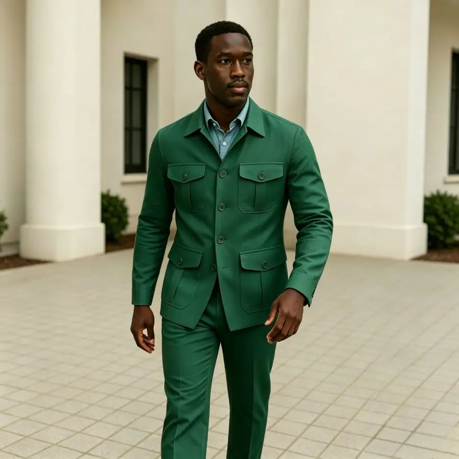 Sage Green Linen Safari Suit Men Summer Lightweight Two Piece Set Casual Wedding Groom Wear Beach Party Mens Fashion XS-3XL - Image 5
