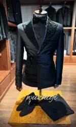 Luxury Men's Suit for Wedding Tuxedo 2 Piece Sets Slim Fit Applique Wedding Party Groom Blazers Bespoke jacket Pants Customized