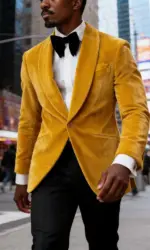 Men's Gold Velvet Tuxedo Blazer Shawl Lapel One Button Formal Jacket Fashion Slim Fit Wedding Prom Party Suit Coat