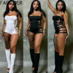 FAGADOER Sexy Hollow-out Patchwork Rompers for Woman See Through Sleeveless Backless Jumpsuits Female Streetwear Overalls 2026