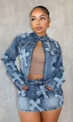 Streetwear Denim Skirt Outfit Set Sexy Women Elegant Two Pieces Jeans Club Matching Set Top+Mini Skirt