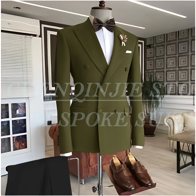 Elegant Men's Suits Blazer Outfits Luxury Double Breasted Peak Lapel Slim Fit Male Clothing High Quality Costume Homme Terno - Image 2