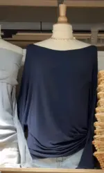 Navy Long Batwing Sleeve T-shirts Woman Sweet Slash Neck Cotton Tee Shirts Female Casual Simple All-match Tshirts Y2k Tops