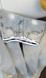 American Vintage Ripped Patchwork Jeans For Women New Spring Fall Light Blue High Waist Slim Loose Wide Leg Denim Trousers Stree
