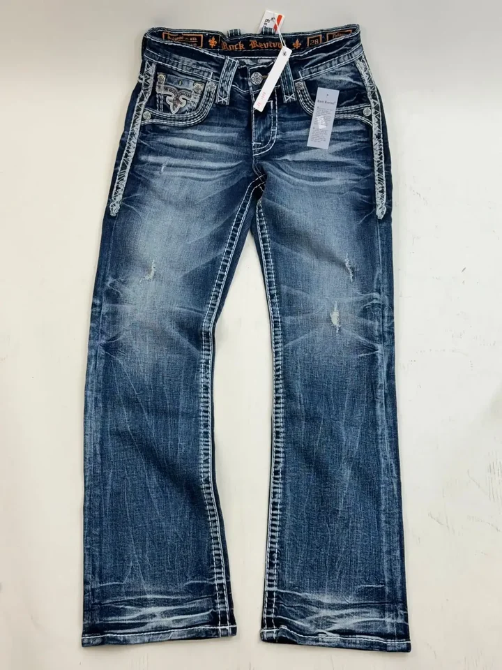 Y2K New Gothic Revival Mens Jeans Foliage Bootcut Women Blue Denim Embroidery Pocket Hip Hop Harajuku Wide Pants Streetwear - Image 3