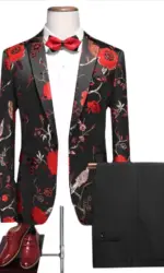 (Blazer + Pants) Fashion Men Wedding Suits 2piece Set Black Red Blue Male Business Social Party Tuxedo Dress Slim Fit Clothes