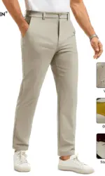 MAGCOMSEN Men's Waterproof Golf Pants Stretch Elastic Waist Oil & Stain Resistant Casual Business Trousers with Zipper Pockets
