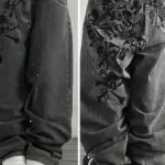 Y2K Street New Skull Embroidered Jeans American Fashion Trendy Retro Pants Men Hip Hop Gothic Harajuku Punk Loose Wide Leg Pants