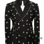 Handsome Beads Diamond Men Suits Slim Double-breasted Groom Tuxedos Party 2 Pieces Sets Male Prom Blazers Fashion Costumes Homme
