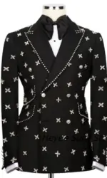 Handsome Beads Diamond Men Suits Slim Double-breasted Groom Tuxedos Party 2 Pieces Sets Male Prom Blazers Fashion Costumes Homme