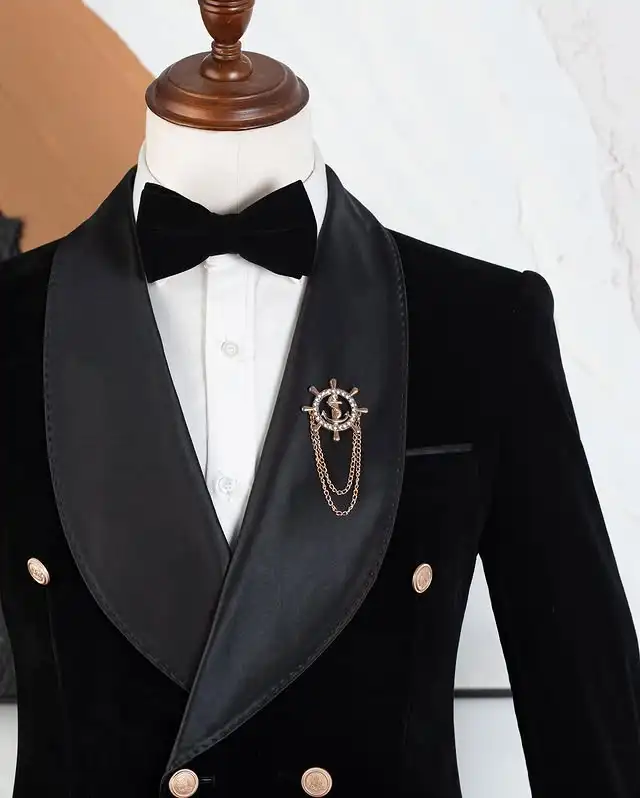 Velvet Formal Men Suits for Prom Wedding Double Breasted Groom Tuxedo 2 Pieces Celebrity Suit Jacket with Pants Custom Made - Image 3