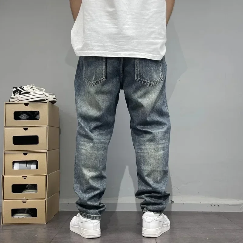 2025Heavy Duty Washed and Scraped Denim Men's Trendy High-end Embroidered Printed Loose Tapered Straight Leg Jeans - Image 5