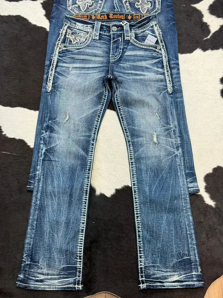 Y2K New Gothic Revival Mens Jeans Foliage Bootcut Women Blue Denim Embroidery Pocket Hip Hop Harajuku Wide Pants Streetwear - Image 4