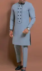 Men's Casual Long-Sleeved Two-Piece Set: Mid-Length Top and Trousers