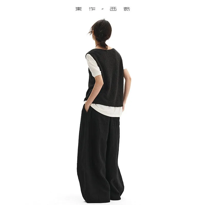 100% Pure Natural Fiber~Elastic Waist Linen Pants for Women, Lightweight and Breathable Long Pants, Loose and Versatile Casual Pants for Spring and Summer - Image 4