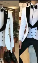 Slim Fit white Men Suits 3 Piece Groom Tuxedos for Wedding Groomsmen Italian Style Suit Jacket with Double Breasted Vest Pants