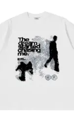 Men Tshirt Short Sleeve Shadow Print Y2k Top Tees Harajuku Streetwear Vintage Graphic Korean Aesthetic Clothing