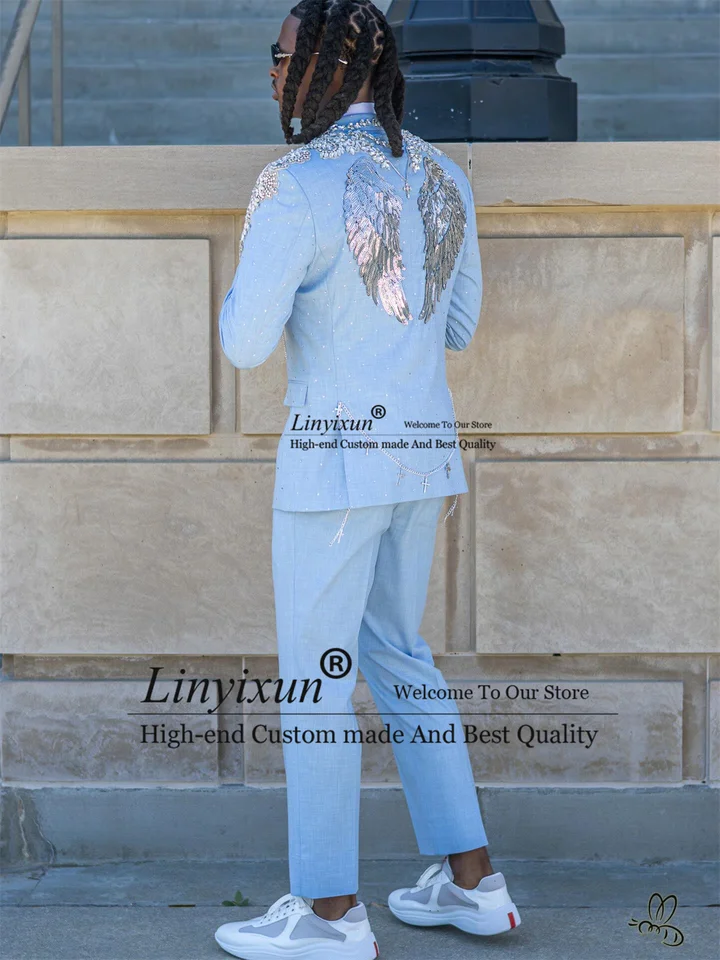 Glitter Beaded Diamond Tuxedos Men Suits 2 Pieces Sets Groom Wedding Party Blazers Customized Slim Fit Male rajes para hombre - Image 2