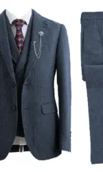 Elegan Suits for Men 3 Pieces Men's Tweed Suit Suits Peak Lapel Tuxedo Suits for Men Blazer Vest and Pants Set Wedding Dresses