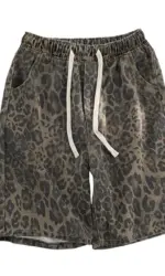 Men's leopard print shorts, summer thin high street drawstring casual pants, loose and versatile handsome pantskvv