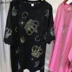 Harajuku Y2k Tshirts Summer Women Clothing Fashion Diamond Short Sleeve O-neck Tees Oversized Tops Casual Streetwear T Shirt