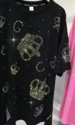 Harajuku Y2k Tshirts Summer Women Clothing Fashion Diamond Short Sleeve O-neck Tees Oversized Tops Casual Streetwear T Shirt