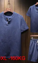 large size 7XL 8XL 9XL Men Short Sleeve cotton linen T-shirt and shorts japan style Summer oversize vintage t shirt v-neck tees