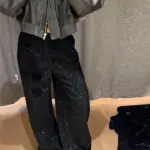 Fashion Sequin Women Jeans Y2k Casual Female Loose Wide Leg Trouser Pockets Button Chic Spring Pant Outdoor Streetwear 2026