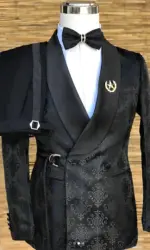 Black Pattern Men's Suit 2-piece Wedding Groom Tuxedo Premium Tailor-made Suit for Male XS-5XL Blazer Pants