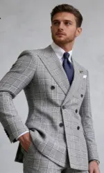 Retro Checkered Suit Set Including Jacket and Pants, Men's Formal Suit Double Breasted Jacket XXS-7XL Tuxedo Blazer Trousers