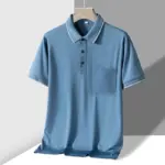 TFETTERS Polo Mens Tshirt for Dady Short Sleeve Turn Down Collar Business Anti-wrinkle Real Pocket Design Polo Shirt Man