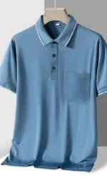 TFETTERS Polo Mens Tshirt for Dady Short Sleeve Turn Down Collar Business Anti-wrinkle Real Pocket Design Polo Shirt Man